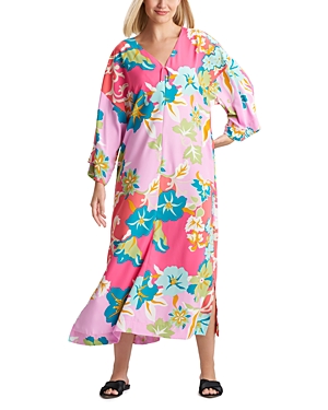 Shop Natori Printed Caftan Nightgown In Pink/green