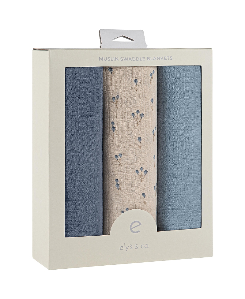 Ely's & Co. Unisex Cotton Muslin Swaddle Blankets, 3 Pack - Baby In Blue
