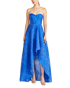 Shop ml Monique Lhuillier Ayla Jacquard Long Dress In Rich Blue