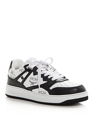 Shop Mcm Women's Neo Terrain Visetos Low Top Sneakers In Black/white