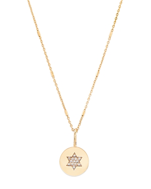 Shop Zoë Chicco 14k Yellow Gold Midi Bitty Symbols Diamond Star Of David Disc Pendant Necklace, 18