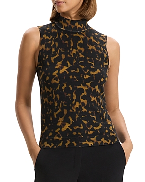 Shop Theory Merino Wool Tortoiseshell Mock Neck Top In Dark Bright