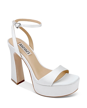 Shop Badgley Mischka Women's Caia Square Toe High Heel Platform Sandals In White Crepe
