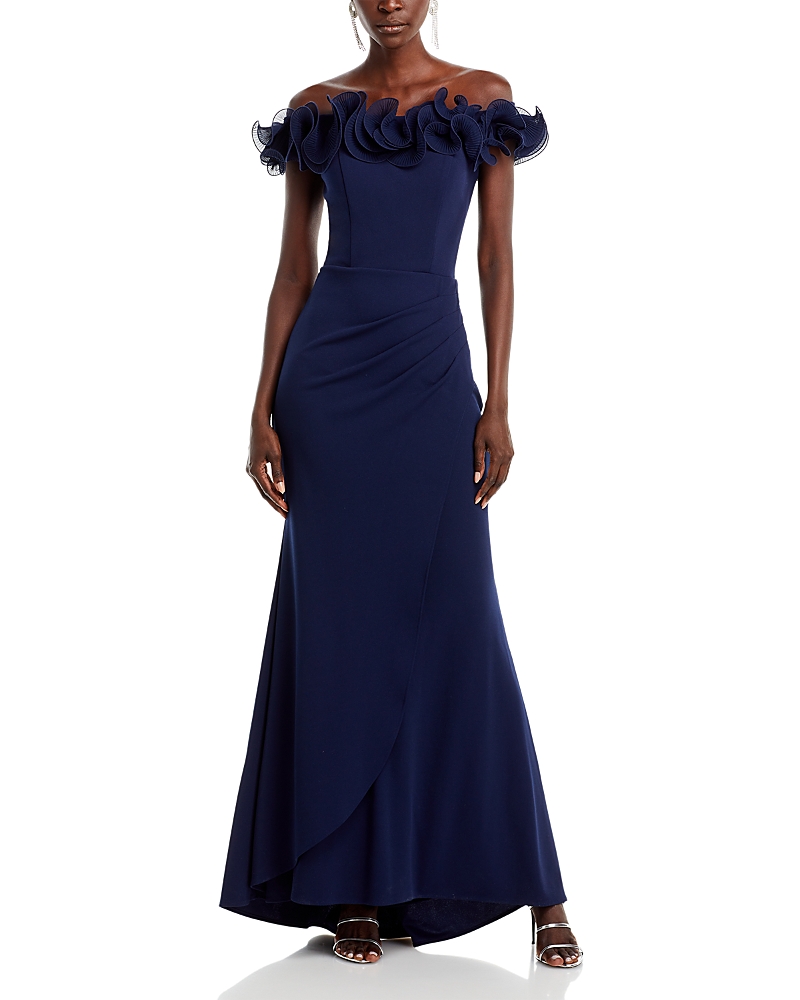 Aqua Womens Ruffled Off-the-shoulder Evening Dress In Navy | ModeSens Aqua Womens Ruffled Off-the-shoulder Evening Dress In Navy | ModeSens