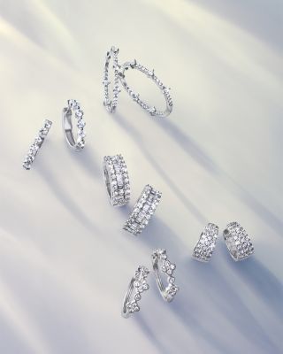 Pav&amp;eacute; Diamond Huggie Hoop Earrings in 14K White Gold, 1.10 tcw