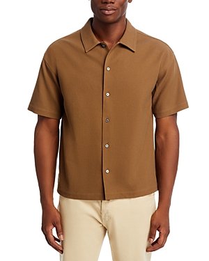 Shop Frame Waffle Textured Short Sleeve Regular Fit Shirt In Dark Beige