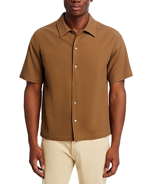 Frame Waffle Textured Short Sleeve Regular Fit Shirt In Dark Beige