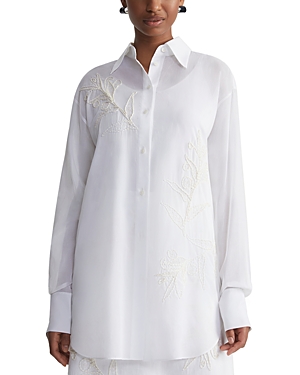 Shop Lafayette 148 Cotton Embroidered Oversized Shirt In White