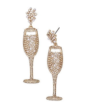 What's Poppin Pave & Imitation Pearl Champagne Glass Drop Earrings in Gold Tone