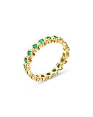 18K Yellow Gold CL Color Emerald Bezel Eternity Band