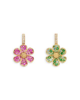 Temple St. Clair - 18K Yellow Gold Butterfly Multi-Gemstone & Diamond Mismatch Flower Drop Earrings