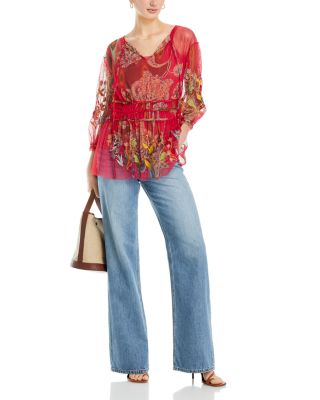 Feather Lark Embroidered Mesh Blouse