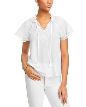 Embroidered Trim Short Sleeve Blouse