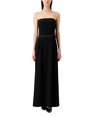 Shop Emporio Armani Strapless Technical Crepe Maxi Dress In Solid Black
