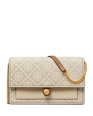 Shop Tory Burch T Monogram Chain Wallet In Ivory/gold