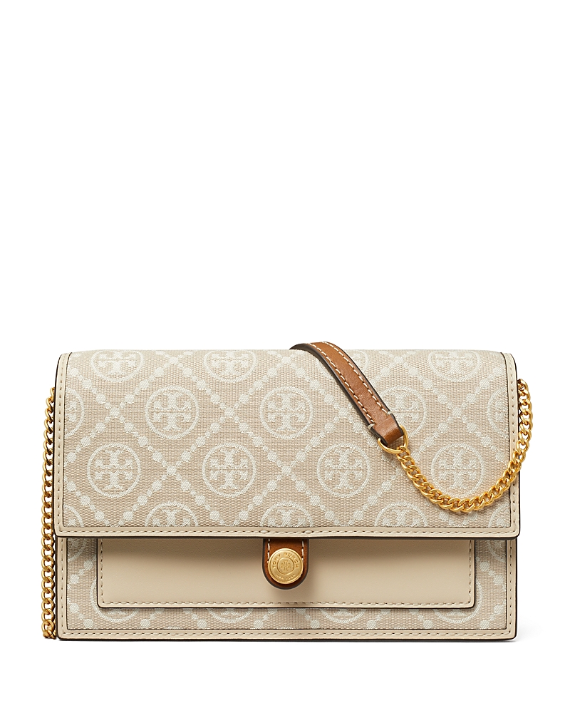 Tory Burch T Monogram Wallet On A Chain In Ivory/gold