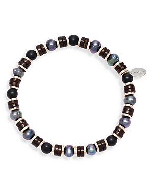 Shop Jan Leslie Gray Freshwater Pearl & Matte Black Agate Beaded Bracelet In Grey Pearl