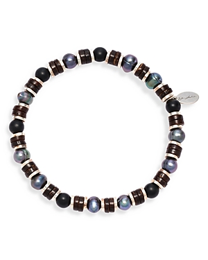 Jan Leslie Gray Freshwater Pearl & Matte Black Agate Beaded Bracelet In Grey Pearl