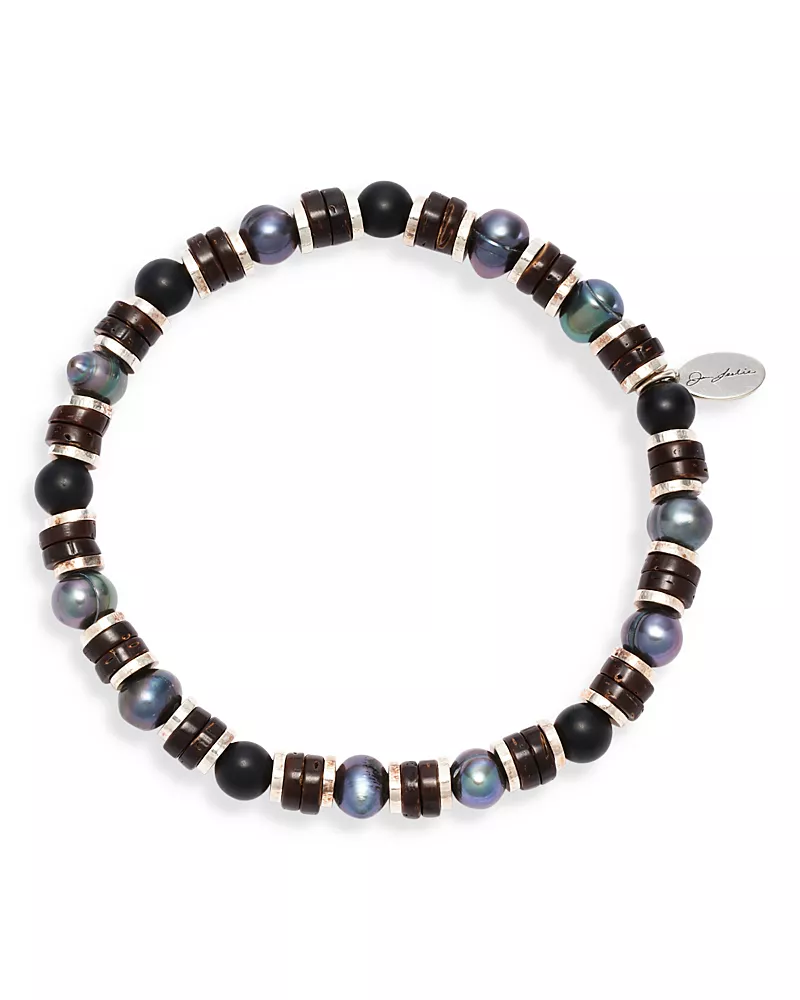 Jan Leslie Gray Freshwater Pearl & Matte Black Agate Beaded Bracelet