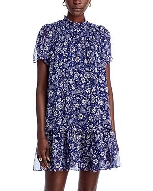 Aqua Short Sleeve Paisley Dress - 100% Exclusive In Navy/white
