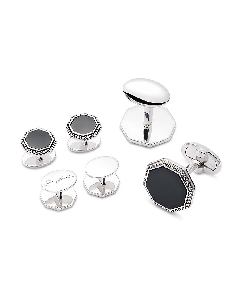 Jan Leslie Octagon Gemstone with Antique Border Cufflinks and Sterling Silver Stud Set