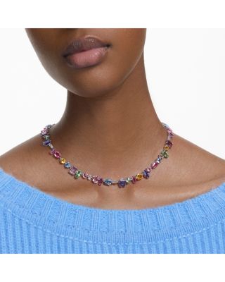 Gema Asymmetric Mixed Cut Crystal Necklace in Rhodium Plated, 14&amp;quot;