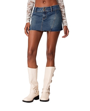 Edikted Women's Studded Low Rise Washed Mini Denim Skirt In Blue