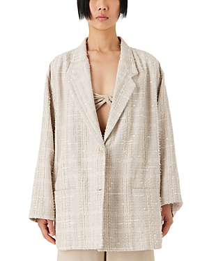 Shop Emporio Armani Oversized Check Tweed Blazer In Solid White
