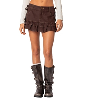 Edikted Women's Dev Ruffle Linen Mini Skirt In Brown