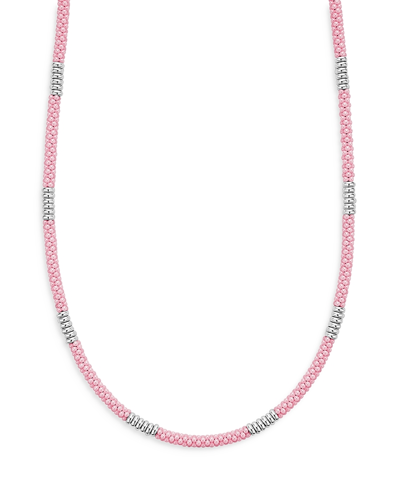 Lagos Pink Caviar Ceramic Station Necklace In Pink/silver