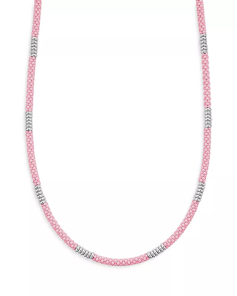 Lagos Sterling Silver Pink Caviar Pink Ceramic Bead Collar Necklace, 16