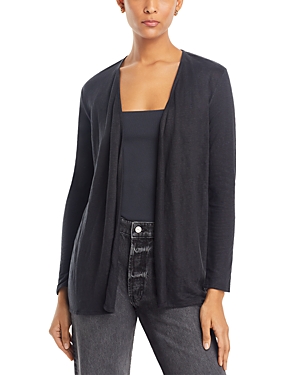 Shop Majestic Stretch Linen Open Cardigan In 002 Noir