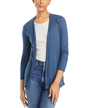 Shop Majestic Stretch Linen Open Cardigan In Bleu Taormina