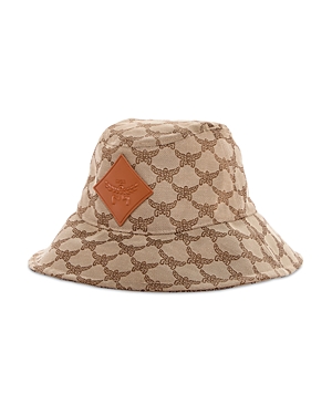 Mcm Logo Print Lauretos Denim Jacquard Bucket Hat In Brown