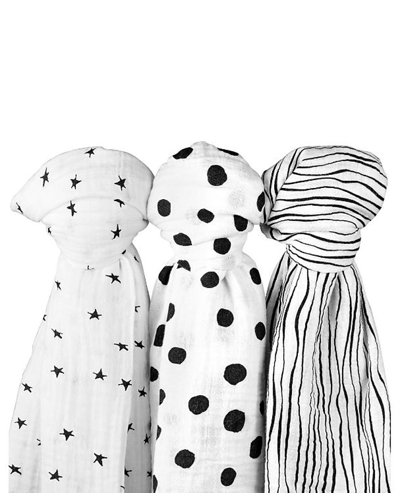 Ely's & Co. Unisex Cotton Muslin Swaddle Blanket 3 Pack - Baby In Black White Abstract