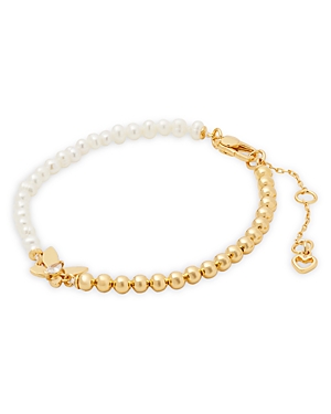 Kate Spade Social Butterfly Pearl And Gold Bead Bracelet In Gold/white