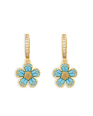 Shop Kate Spade New York Fleurette Huggie Drop Earrings In Blue/gold/crystal