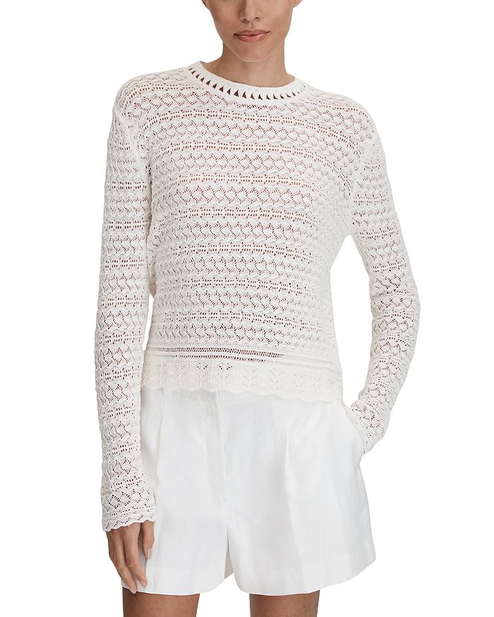 REISS Long Sleeve Crocheted Top Bloomingdale's