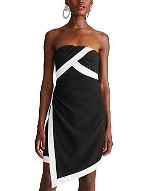 Shop Halston Lanie Crepe Strapless Dress In Black/white