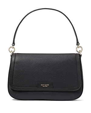 Shop Kate Spade New York Hudson Pebbled Leather Flap Shoulder Bag In Black
