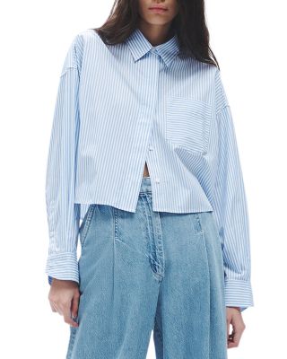 Rag & Bone Beatrice Cropped Stripe Shirt In Light Blue Stripe