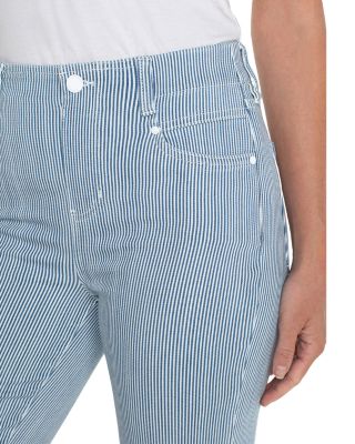Gia Glider High Rise Crop Flare Leg Jeans in Chambray Stripe
