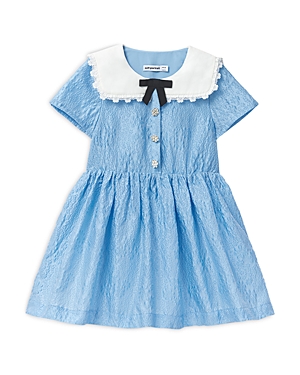 Shop Self-portrait Girls' Floral Textured Dress - Little Kid, Big Kid In Blue