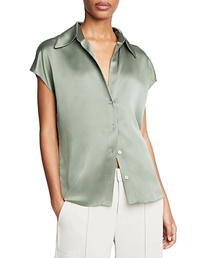 VINCE SILK CAP SLEEVE RUCHED BACK SHIRT