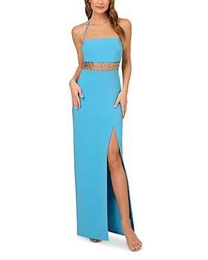 Liv Foster Chain Mesh Inset Halter Gown In Belize Blue
