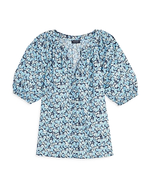 Shop Vineyard Vines Puff Sleeve Button Front Top In Sb Floral Navy