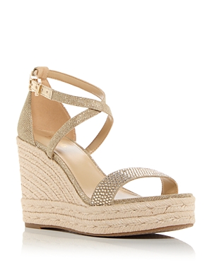 Shop Michael Kors Women's Kayla Platform Wedge Espadrille Sandals In Pale Gold