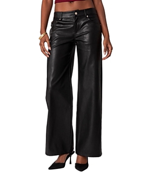 Edikted Straight Leg Faux Leather Jeans In Black
