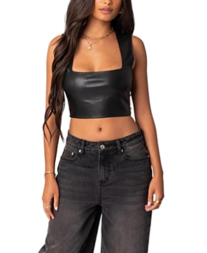 EDIKTED CRESCENT FAUX LEATHER CROP TOP