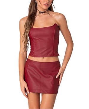 Shop Edikted Aster Faux Leather Corset In Burgundy